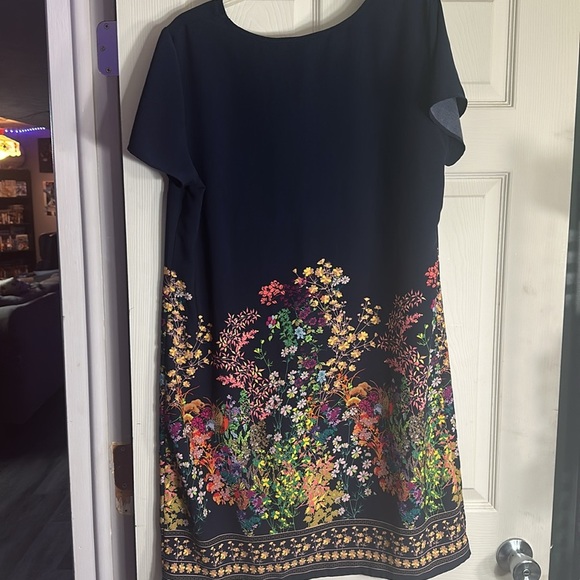 Merona Navy and colorful floral/bird pattern dress size XL - Picture 2 of 8